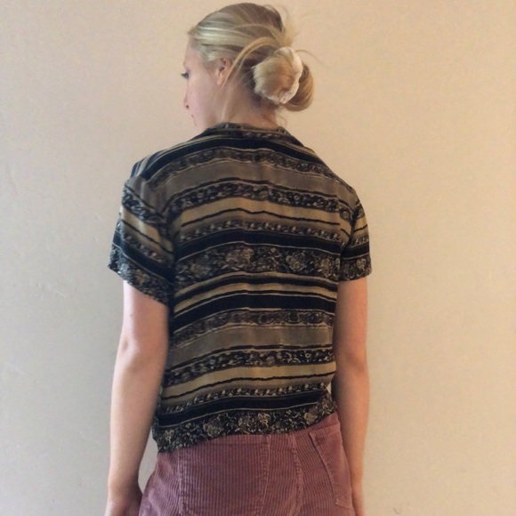 Vintage Button Down Brown/Tan Striped Top - Picture 3 of 3